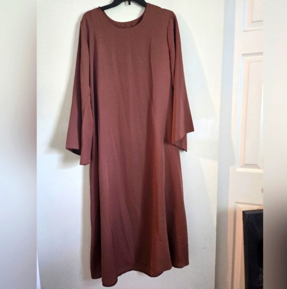 Elegant Cherry Brown Long Sleeve Maxi Abaya
